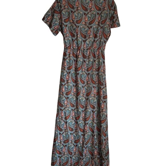 Women's Paisley Print Maxi Dress V-Neck‎ Short Sleeve Boho Summer - Picture 3 of 4